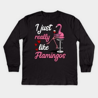 I Just Really Like Flamingo Birds Funny Wine Drinking Party Kids Long Sleeve T-Shirt